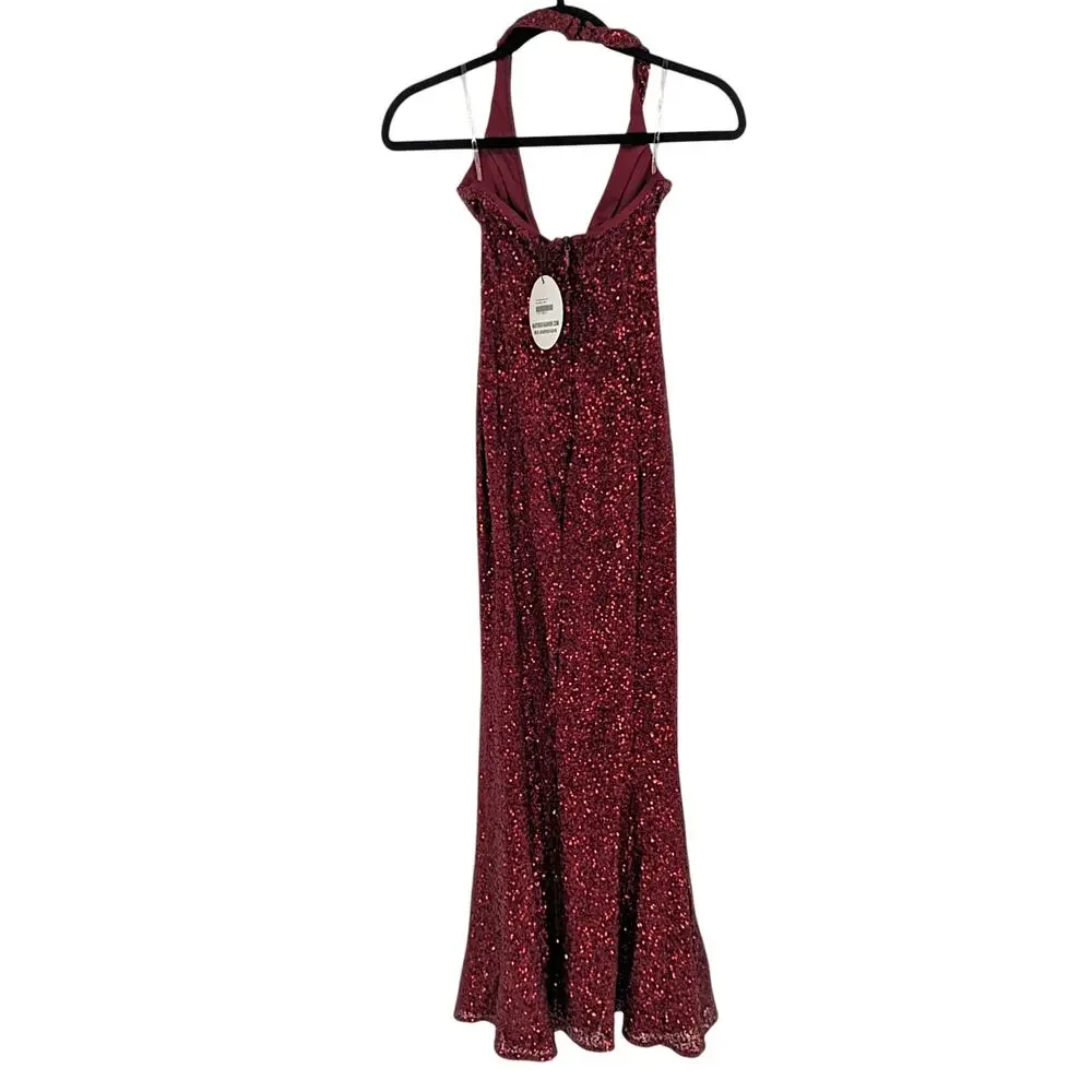 Babyboo Odette Wine Sequin Halter Maxi Dress Size S NWT Formal Gown - Picture 3 of 4